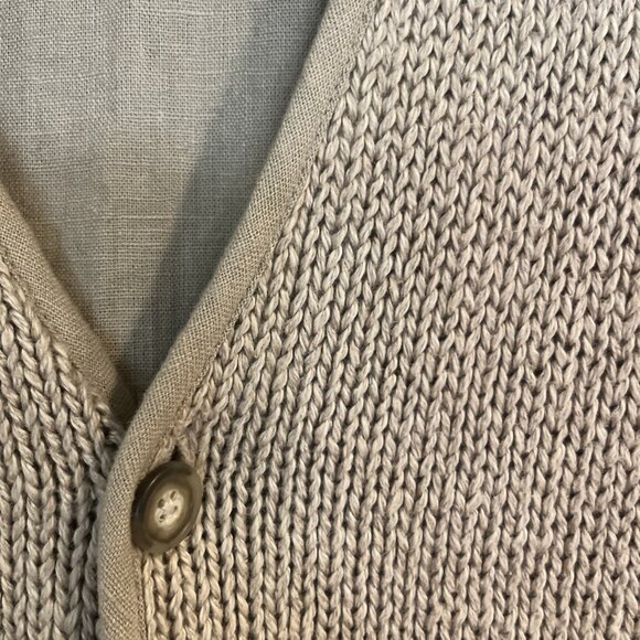 GAP Cardigan Vest Linen Cotton Blend Tan Mens L Button Up Preppy Stylish - Picture 5 of 9